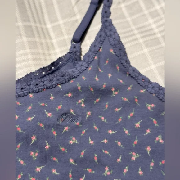 EUC PINK Victoria’s Secret Floral Crochet Trim Lounge Sleep Tank - Picture 3 of 7